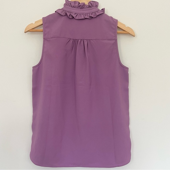 J. Crew Sleeveless Ruffle Neck Purple Top Blouse Silky Soft Women’s Sz XS Work - Picture 6 of 7